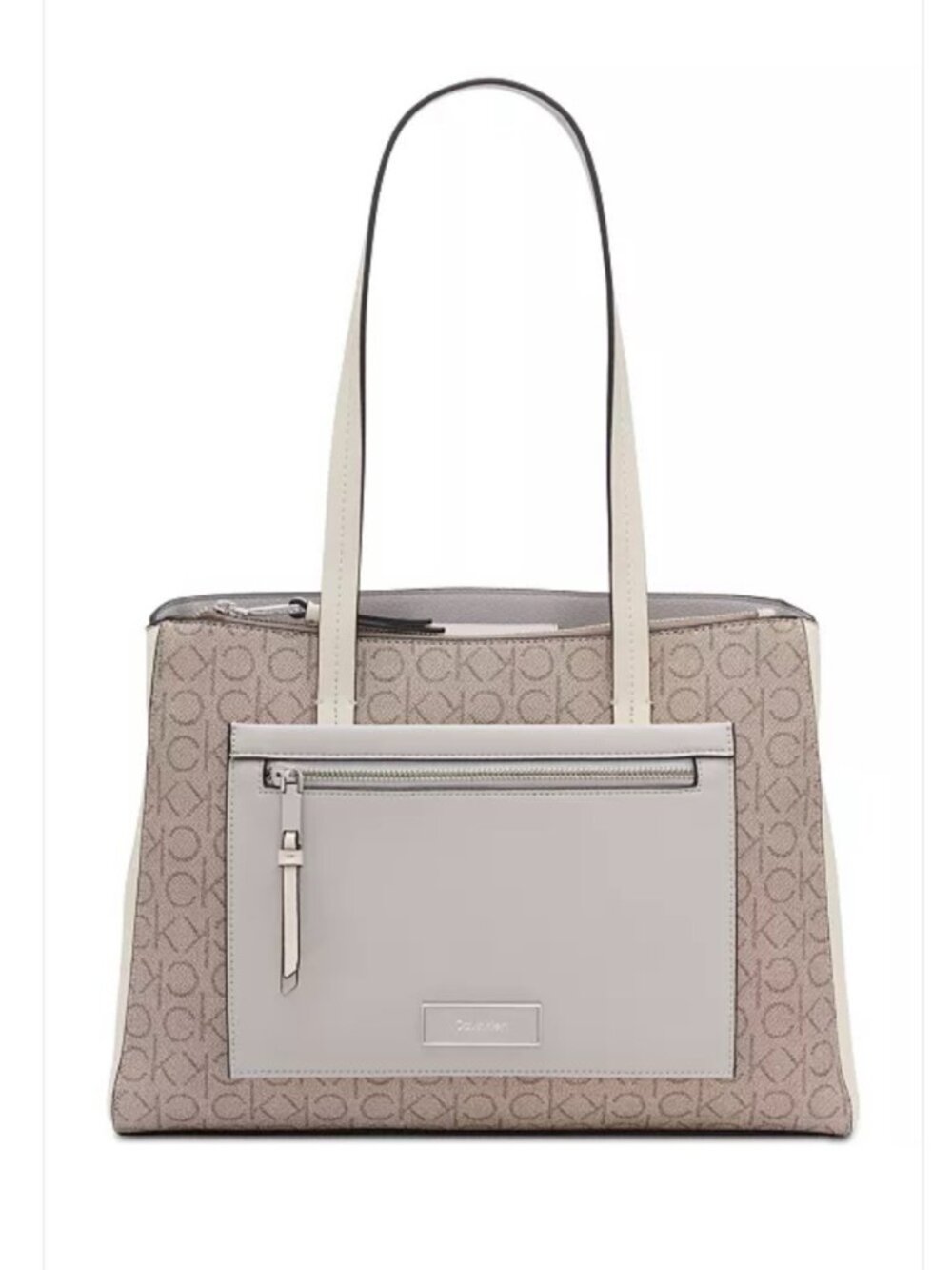 Calvin Klein Hadley Signature Color Blocked Triple Compartment Tote Bag Almond